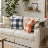 decorUhome Christmas Buffalo Plaid Check Throw Pillow Covers 18x18 Set of 2, Outdoor Linen Decorative Farmhouse Gingham Pillow Covers with Stitched Edge for Bed Couch Sofa, Cream White and Beige decorUhome