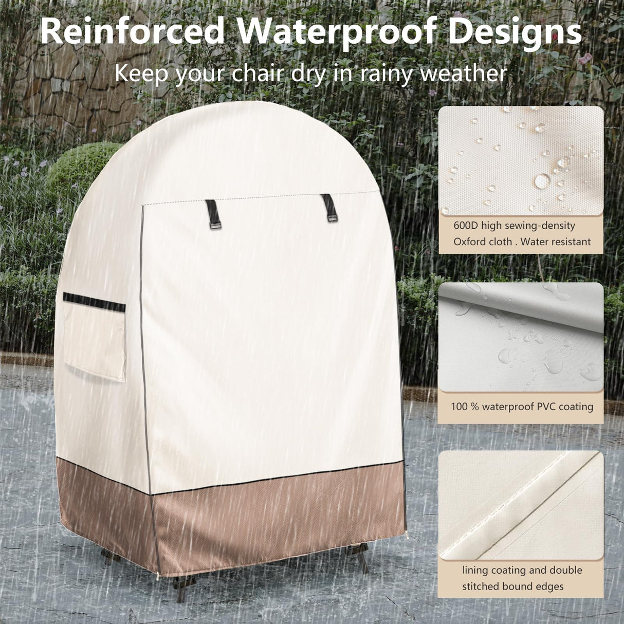 okcool Outdoor Egg Chair Cover,Waterproof Egg Chair Cover with Zipper for Wicker Patio Basket Chair(Beige & Brown,Fits 43" L *25" W*55.1" H Egg Chair) okcool