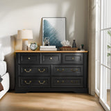 Cozy Castle 7 Drawer Dresser, Farmhouse Chest of Drawers for Bedroom, 54" Wide Dresser with Retro Metal Handles, Wood Drawer Organizer TV Stand for Living Room, Hallway (Black) Cozy Castle