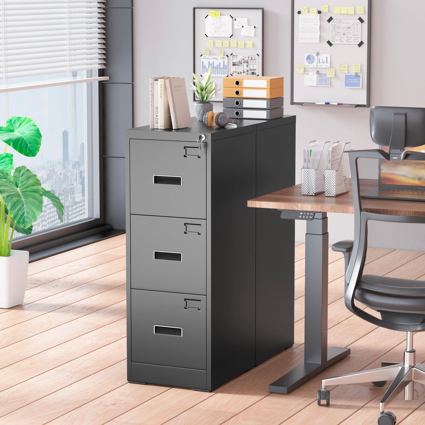 Greenvelly Black Filing Cabinet 3 Drawer, 18” D Vertical File Cabinet with Lock, Locking File Cabinet for Home Office, Metal File Cabinet for Hanging Letter/Legal Folders, Easy Assemble - WoodArtSupply