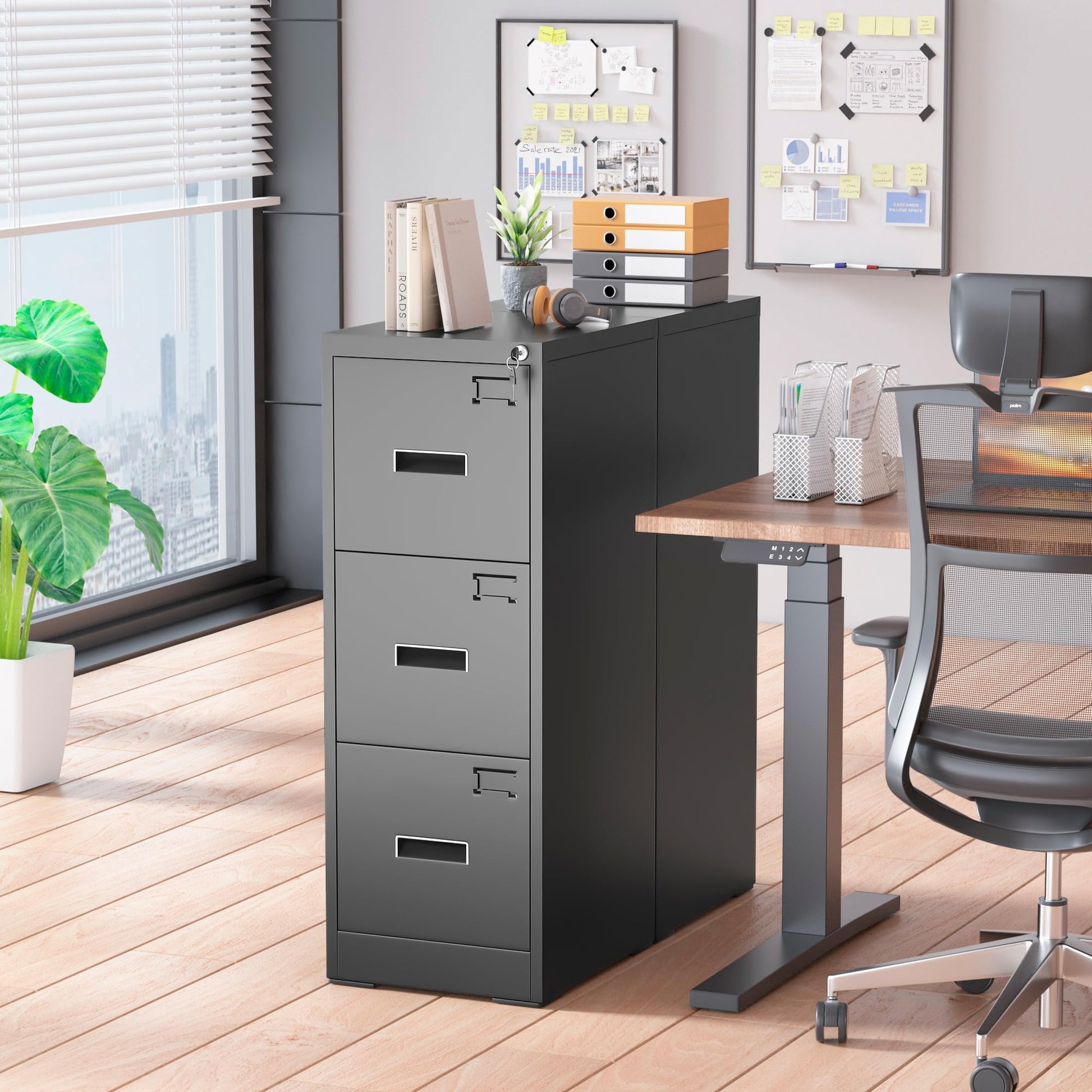 Greenvelly Black Filing Cabinet 3 Drawer, 18” D Vertical File Cabinet with Lock, Locking File Cabinet for Home Office, Metal File Cabinet for Hanging Letter/Legal Folders, Easy Assemble - WoodArtSupply