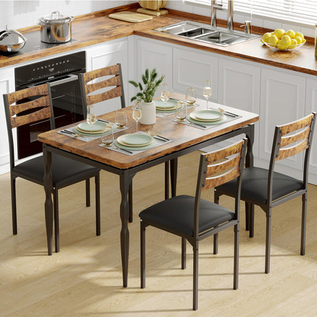GarveeHome 5 Piece Dining Table Set, Industrial Style Dining Table and Chairs Set for 4, Kitchen Table Set for Dining Room Kitchen Apartment, Brown GarveeHome