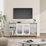 IDEALHOUSE 70 Inch TV Stand, Rustic Entertainment Center with Corrugated Glass Cabinet Doors, Media Console with Open Shelves, TV Stands for Living Room - White & Dark Brown IDEALHOUSE