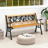 Tangkula Outdoor Garden Bench Park Bench, Patio Iron Bench Chair with Cast Iron & Hardwood Structure, Weather Proof Porch Loveseat, Perfect for Backyard, Deck, Lawn, Poolside Tangkula