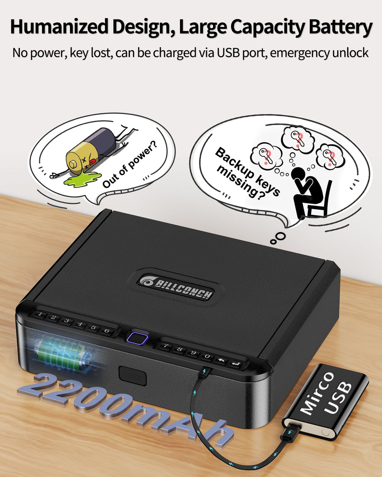 BILLCONCH Gun Safe for Handgun - Biometric Gun Safe 4 Ways Quick Access with Fingerprint/Full-digital Keypad/Key/APP Lock Handgun Pistol Safe for Nightstand Bedside Home Car BILLCONCH