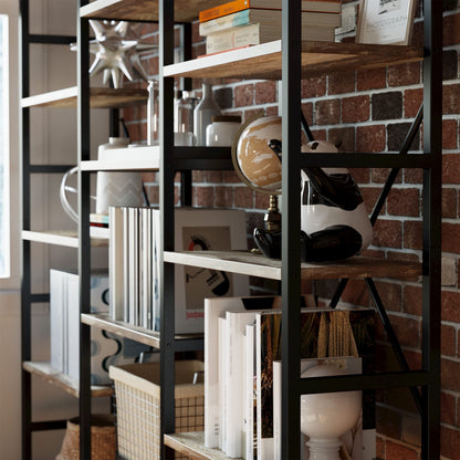 Triple Wide 6-Tier Industrial Bookshelf by IRONCK – Large Open Etagere with Metal Frame for Stylish Storage - WoodArtSupply