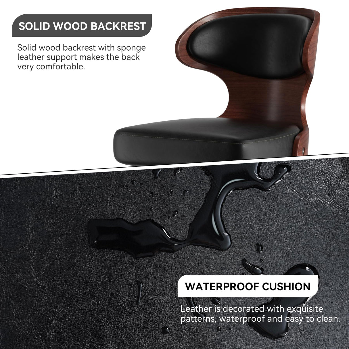 Nalupatio Bar Stools Set of 2 Seat Adjustable Height 24.5-33.5IN - Bentwood Swivel Barstools with Back & Footrest - PU Leather Upholstered Bar Chair for Bar, Kitchen, Dining Room Nalupatio