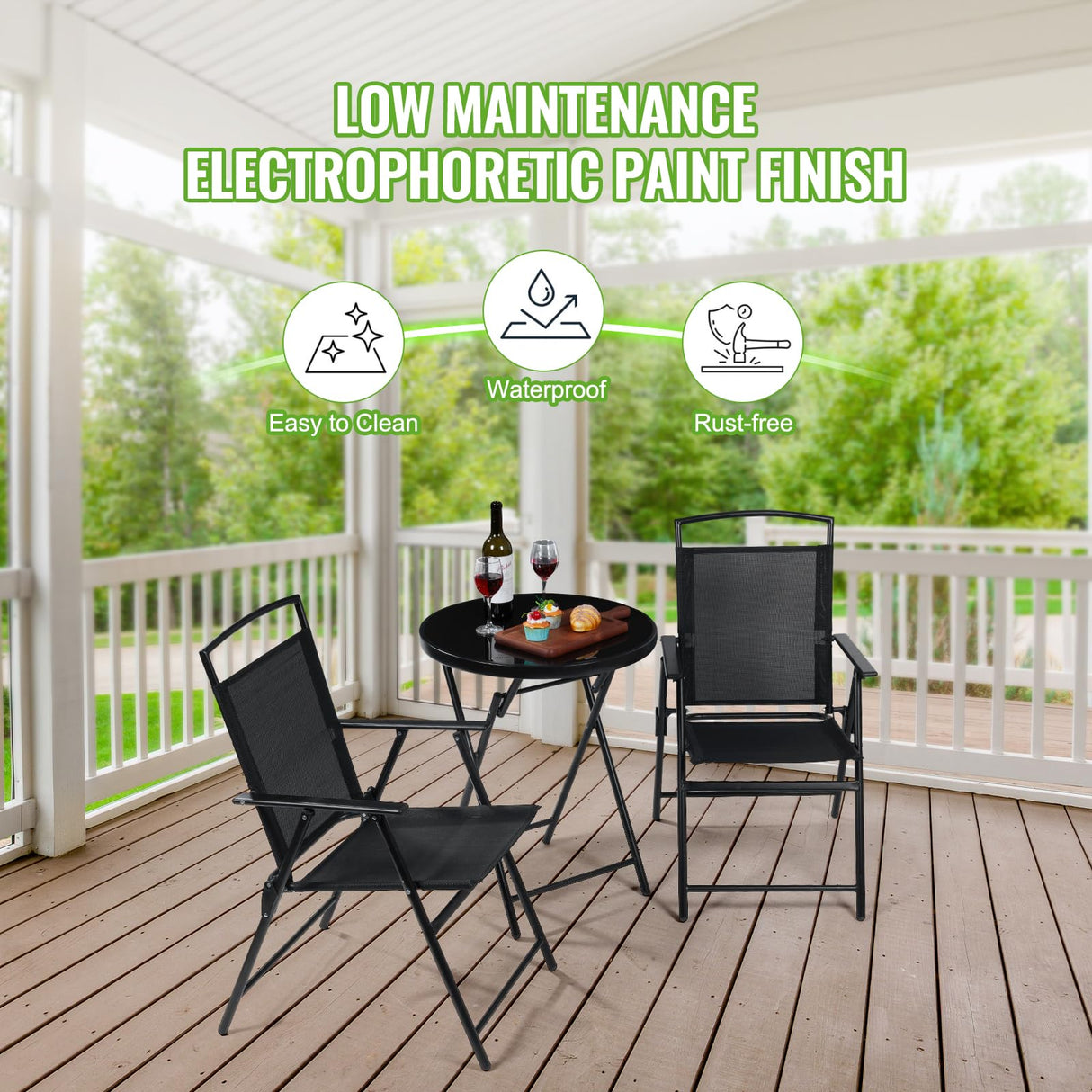 Backyard Expressions 3-Piece Folding Bistro Set – Outdoor Patio Furniture Set with 2 Mesh Chairs & Round Table – Weather-Resistant, Portable & Space-Saving Design for Balcony, Deck, Garden BACKYARD EXPRESSIONS PATIO · HOME · GARDEN