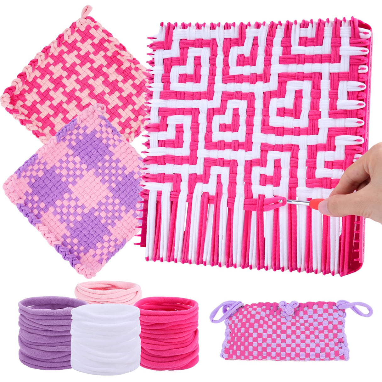 Pro 10 Inch Potholder Loom Kit for Kids & Beginners, Large Weaving Loom Crafts for Girls Age 6-12 Year Old & Adults, Gift Ideas for Birthday & Christmas, 112 Delicate Loops to Make 2 Pot Holders PREBOX