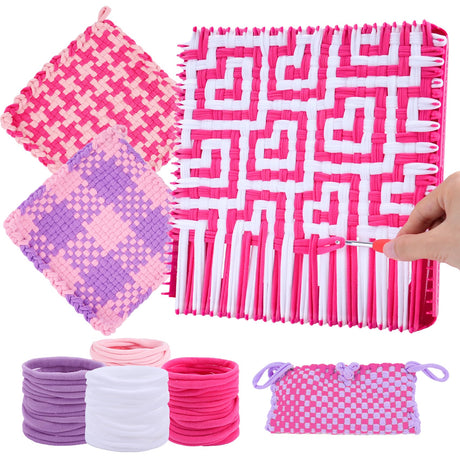 Pro 10 Inch Potholder Loom Kit for Kids & Beginners, Large Weaving Loom Crafts for Girls Age 6-12 Year Old & Adults, Gift Ideas for Birthday & Christmas, 112 Delicate Loops to Make 2 Pot Holders PREBOX