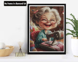 VAIIEYO 5D DIY Diamond Art Kits for Adults Sewing Machine, Diamond Art Cartoon Grandma, Diamond Painting Kits Full Drill Round Rhinestone Craft Canvas for Home Wall Decor Gift 12x16 inch VAIIEYO