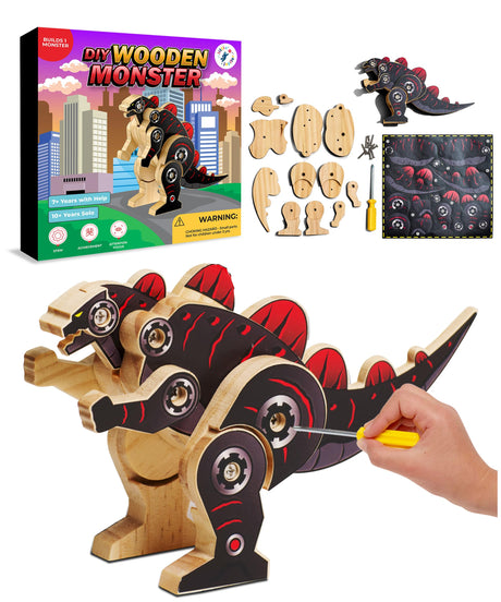 DIY Wooden Kit with Stickers - Monster Series - Japanese Monster for 7-12 Yrs - Woodworking Kits for Kids - Wood Crafts for Kids - Kids Building Kit - Wooden Crafts for kids (Monster Type 1) Little Jupiter