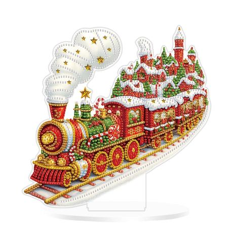 Eiflow Desktop Diamond Art Kit for Adults Christmas, DIY Tabletop Diamond Art Painting with Stand, Acrylic Stand Up Gem Painting Board Kits(Christmas Train) Eiflow