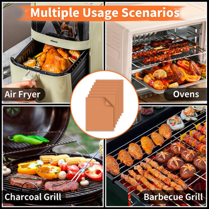 WIBIMEN Grill Mats for Outdoor Grill, Copper 7pcs Grill Mat, 100% Non-Stick PFOA Free 15.75 x 13", Heavy Duty, Reusable and Easy to Clean - Gas Charcoal & Electric BBQ