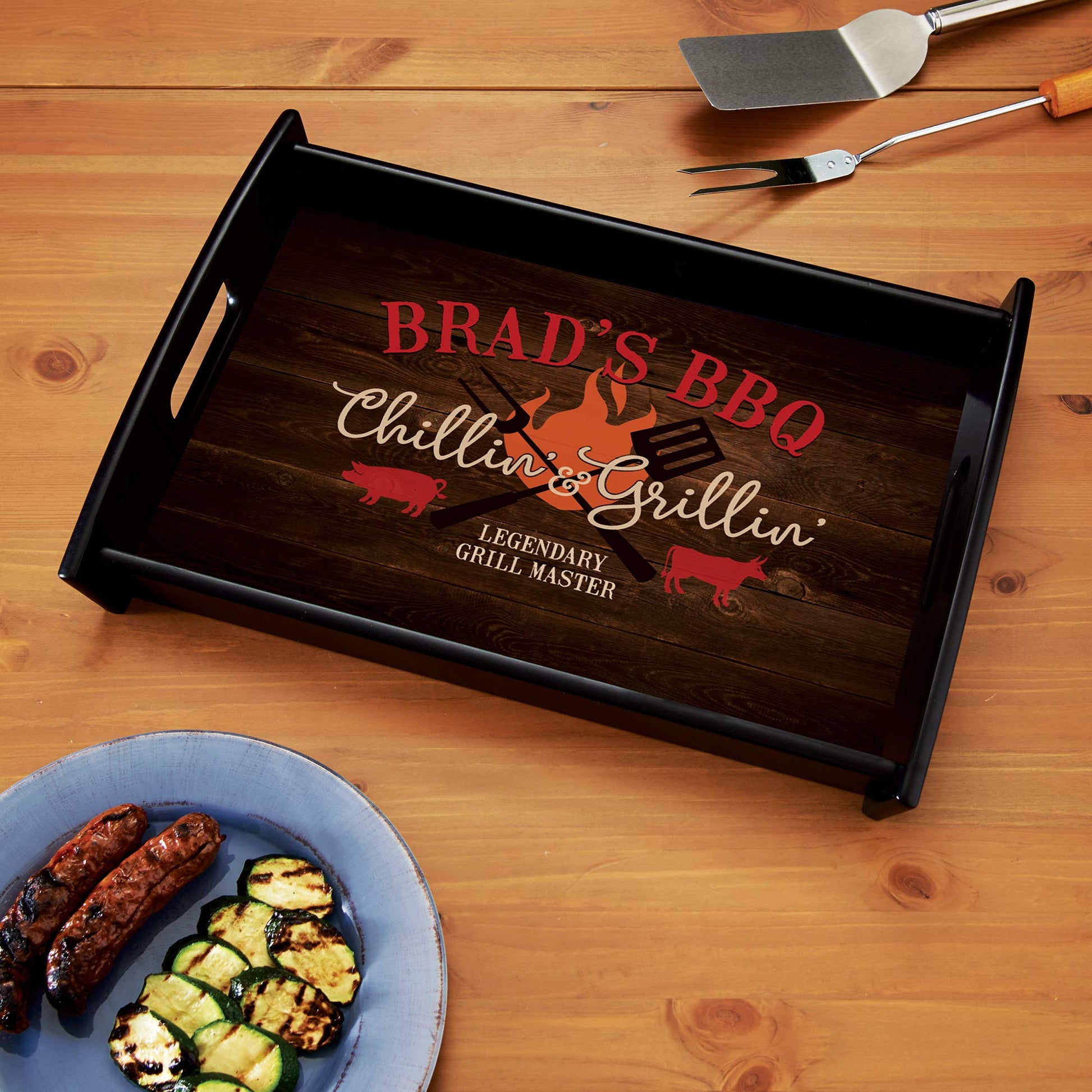 Let’s Make Memories Personalized Serving Tray - Chillin’ & Grillin’ - for Backyard Chefs - Unique Entertaining Essential - Customize Title, Message - WoodArtSupply