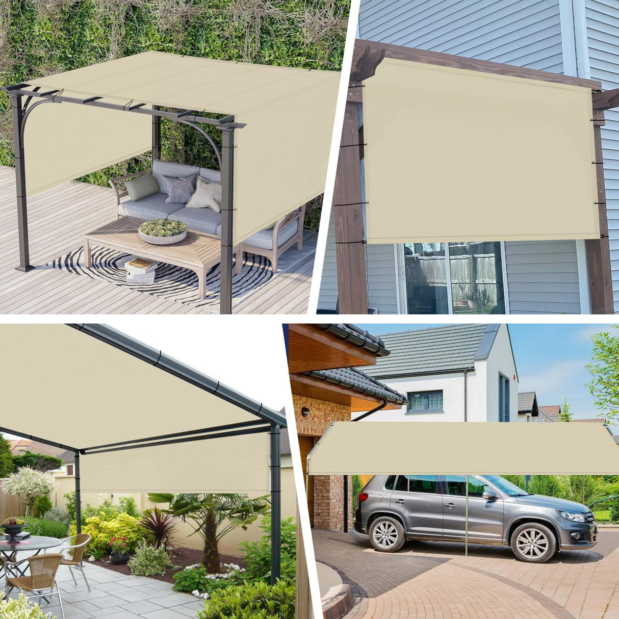 Windscreen4less 16' x 5' Universal Waterproof Replacement Shade Cover Canopy for Pergola Patio Privacy Shade Screen with Grommets on 2 Sides Includes Weighted Rods UV Block Beige Windscreen4less
