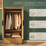 Yechen 64" Fluted Armoire Wardrobe Closet with Doors and Drawer, Wooden Wardrobe Closet Cabinet with Adjustable Shelve, Modern Small Armoires Storage Clothes, Coats for Bedroom, Natural Yechen