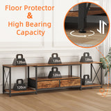 GYIIYUO TV Stand with Fabric Drawers for 80 85 Inches TV - Entertainment Center and Industrial TV Console Table with Open Storage Shelves for Living Room, Bedroom- 79.1" Rustic Brown GYIIYUO