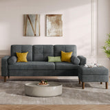 YITAHOME 78" Sectional Sofa Couch with Removable Ottoman, Cat-Scratch-Proof Fabric Sofa for Living Room Apartment, L-Shaped Sofa with 2 Cylinder Neck Pillows and Storage Pocket, Grey YITAHOME