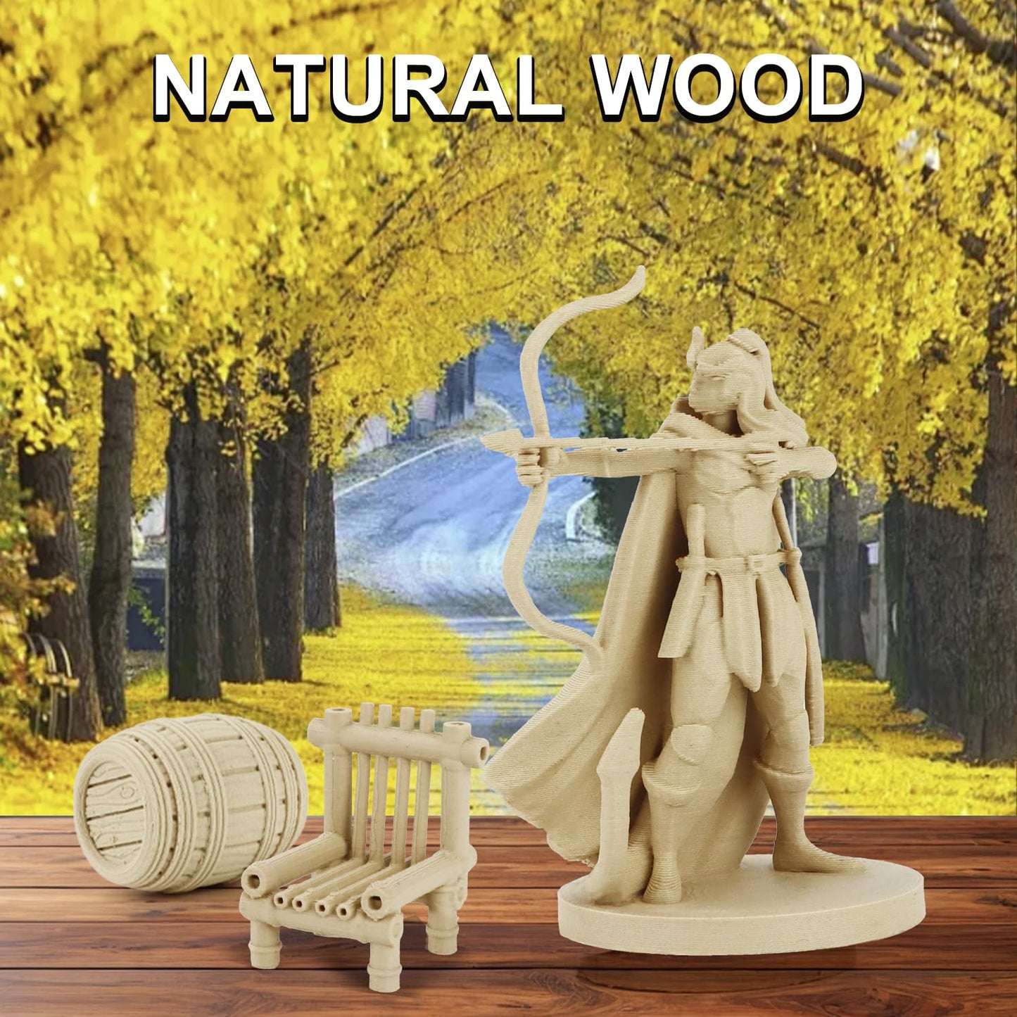 Goto Guard 3D Printer Filament, Natural Wood PLA Filament 1.75mm, 3D Printing Filament Matte Wood PLA with Real Wood Fiber for 3D Printers, Dimensional Accuracy 1.75±0.02mm, 1KG(2.2lbs)