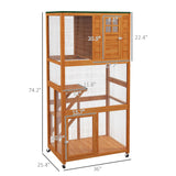PawHut 74" Wooden Catio Outdoor Cat House Weatherproof & Wheeled, Outside Cat Enclosure with High Weight Capacity, Kitten Cage Condo, Orange PawHut