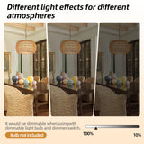 18" Rattan Farmhouse Chandeliers for Dining Room,3-Light Hand-Woven Rattan Chandelier,Farbic Shade Boho Chandelier Pendant Light fixture Drum Chandelier Hanging Lights for Bedroom Kitchen Island AyshwillDec