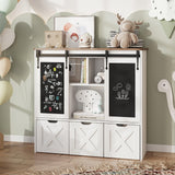 Vabches Toy Storage Organizer with Sliding Blackboard, Kids Bookshelf and Bookcase with 3 Movable Drawers & 5 Storage Cubbies, Multifunctional Storage Cabinet Toy Chest for Playroom,Nursery, Kids Room Vabches