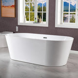 WOODBRIDGE 71" Acrylic Freestanding Bathtub Contemporary Soaking White Tub with Matte Black Overflow and Drain,White,B1701 MB WOODBRIDGE
