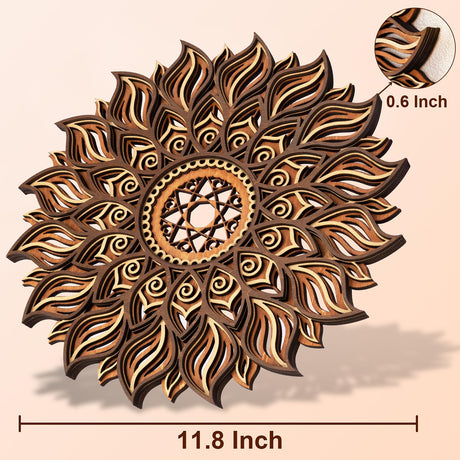 ADDMES 11.8 Inch Sun Wall Decor, Wooden Mandala Wall Art, Hollowed-out Sun Hanging Sign, Multi-layers Lotus Flower Wall Decor, Spiritual Room Decor for Bedroom, Living Room, Farmhouse Decor ADDMES