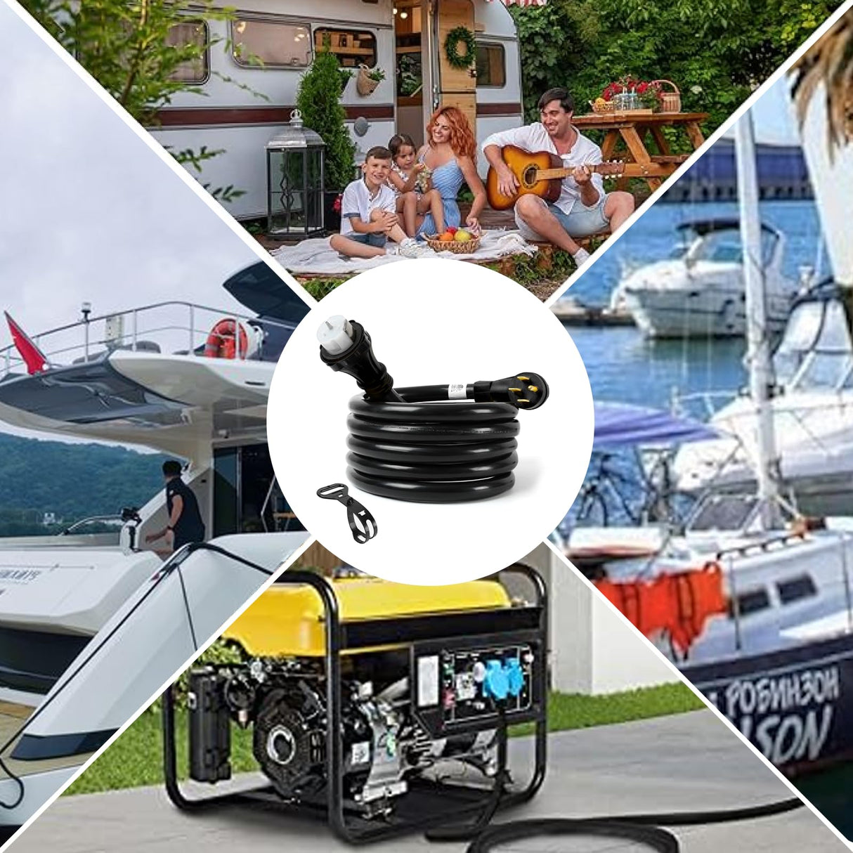 S7 50 Amp Generator Extension Cord,13FT STW 6/3 + 8/1 Power Cord,NEMA 14-50P to SS2-50R Twist Lock,Heavy Duty Cord with Organizer Lock Connectors S7