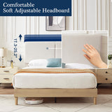 VECELO Adjustable Beige Upholstered Queen Bed Frame with Heavy-Duty Slats and Noise-Free Design VECELO