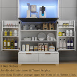 Fluted Pantry Cabinet,71.7'' Tall Kitchen Pantry Cabinet with LED Light & Charging Station, Kitchen Storage cabinets with 2 Drawers, Adjustable Shelves&Open Countertop for Dining Room, White Lezyhaus