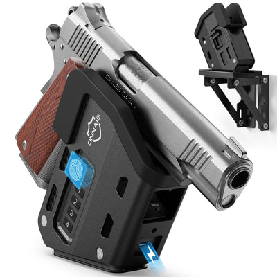 ONNAIS Wall Mount Pistol Safe - Biometric Gun Safe for Handgun with Fast One-Handed Access, Sturdy Mounted Trigger Lock Gun Rack for Wall, Nightstand, Bedside, or Desk, Concealed Firearm Storage