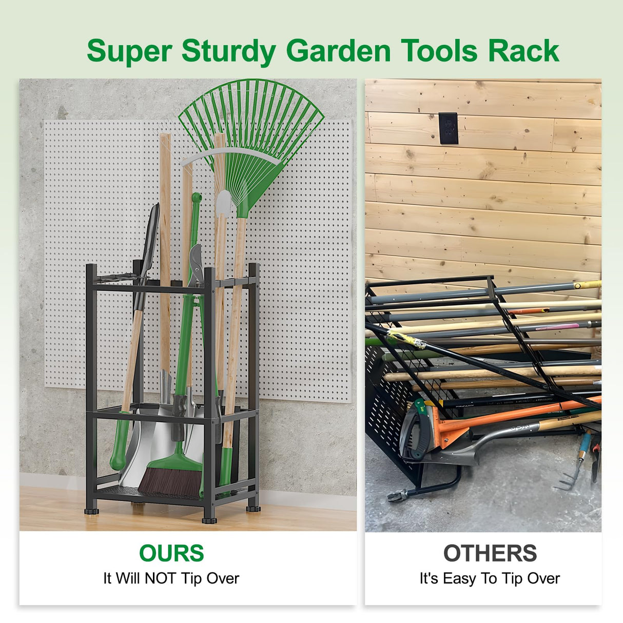 Dirza Garden Tool Organizer,Yard Tool Organizer for Garage Organization and Storage,Garden Tool Rack with 9 Loops for Garage, Shed, Outdoor,Easy Take Out and Storage,Will NOT tip over Dirza