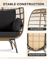 Outdoor Egg Chair, Oversized Patio Wicker Basket Chair for Balcony, Patio, Living Room, Lounge Chairs for Outside with Thick Cushions, 350LBs Capacity Egg Chair Indoor Outdoor Furniture, Black Hipicute