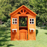 Tzou Outdoor Game House for 3-6 Years Children,Wooden Playhouse with Flowerpot Holder Window for Garden Lawn Patio Yard, Fun Playhouse Corner Playhouse 42x46x55in Gold Tzou