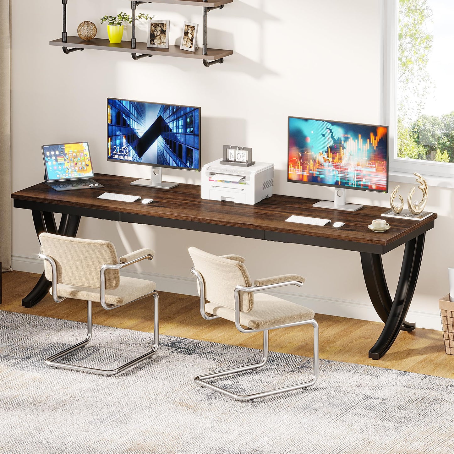 Tribesigns 2-Person Office Computer Desk, 78.7-Inch Extra Long Desk, Large Double Desk for Home Office, Workstation Work Desk for Two People with Stylish Legs, Rustic Brown - WoodArtSupply