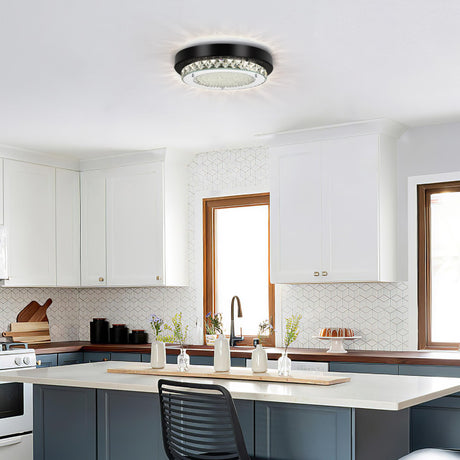 Knwjmv Ceiling Light Fixture Hallway Lighting Fixtures Ceiling 9In Bathroom Ceiling Light Crystal Ceiling Light Dimmable Black Flush Mount Ceiling Light Fixture for Bedroom, Living Room, Dining Room Knwjmv