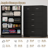 FJTJBSI Dresser with Power Outlets Wooden 6 Drawer Dresser with Large Organizer Black Tall Storage Organizer with Smooth Metal Rail Modern Chest of Drawers Closet for Bedroom Hallway FJTJBSI