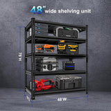 Huhaneon Heavy Duty Garage Shelves - 48''W 2,500Lbs Metal Adjustable Storage Shelving Rack Units for Warehouse Basement 5 Tier Black 47.2" W x 17.7" D x 78" H Huhaneon
