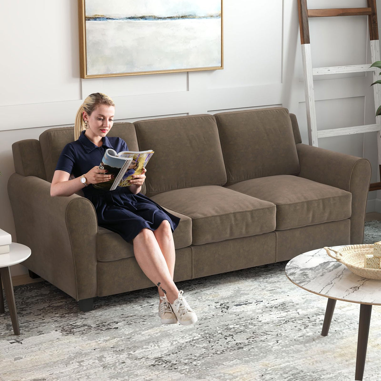 Bonzy Home 80.7" Brown Couch, 3 Seater Sofa for Living Room, Modern Comfy Couches with Thick Cushion for Home Apartment Office Bonzy Home