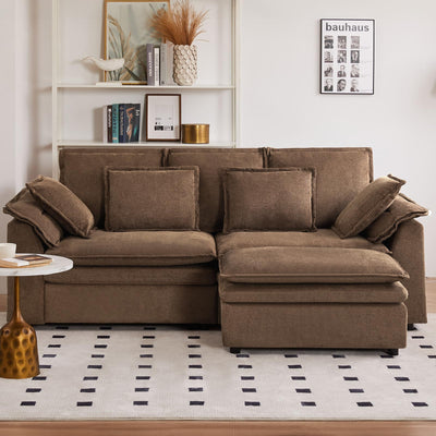 FEISHOMINOO 87" L Shaped Sectional Sofa Modular Deep Seat Sofa Couch with Ottoman, Chenille Sofa Sleeper Comfy Upholstered Furniture for Living Room, Apartment, Studio, Office (Espresso, L-Shaped)