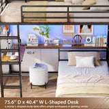 VIAGDO Bunk Bed Twin Over Twin with Hall Tree, Charging Station and LED Lights, L-Shaped Bunk Bed with Desk, 5 Storage Drawers, Twin Bunk Beds with Guardrail & Stairs, No Box Spring Needed, Black VIAGDO