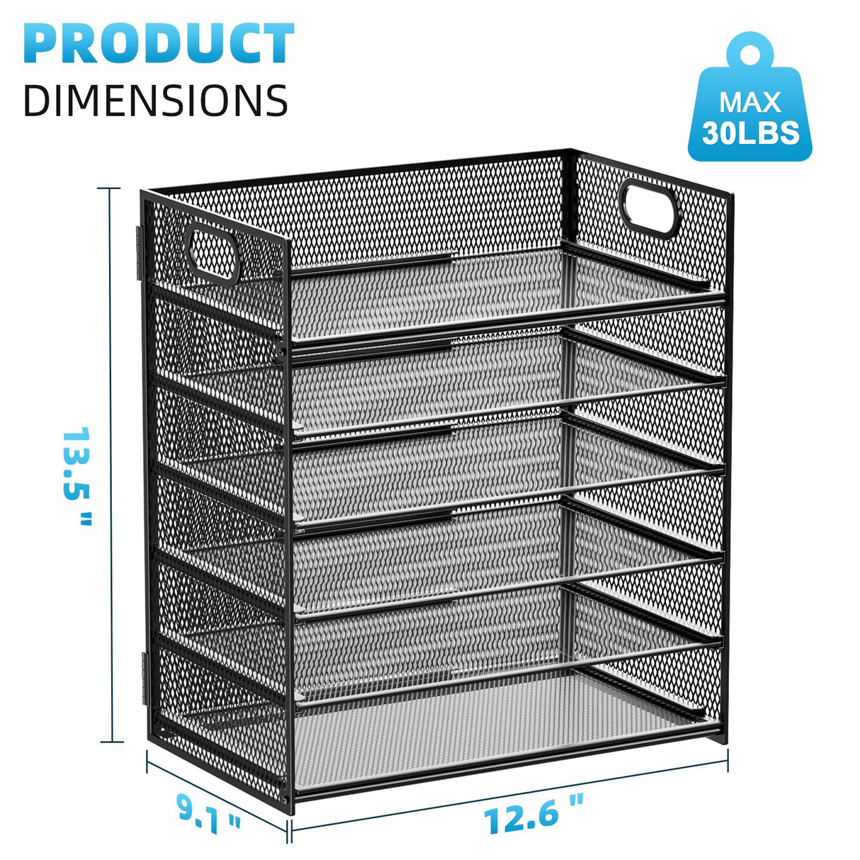 Marbrasse 6 Tier Paper Organizer Letter Tray - Mesh Desk File Organizer with Handle, Paper Sorter Organizer for Letter/A4 Office File Folder Holder - Black Marbrasse