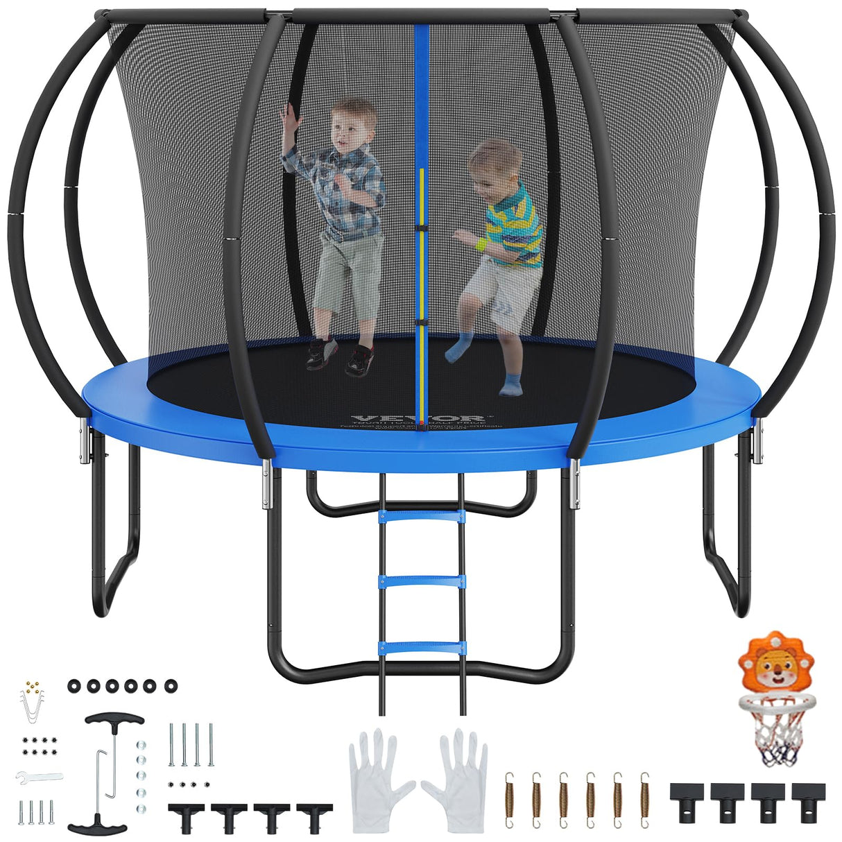 VEVOR 10FT Trampoline with Enclosure Net, Ladder, and Curved Pole, Heavy Duty with Jumping Mat and Spring Cover Padding, Outdoor Recreational Trampoline for Kids and Adults VEVOR