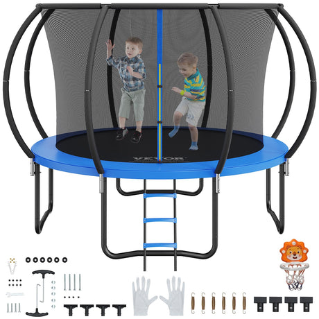 VEVOR 10FT Trampoline with Enclosure Net, Ladder, and Curved Pole, Heavy Duty with Jumping Mat and Spring Cover Padding, Outdoor Recreational Trampoline for Kids and Adults VEVOR