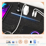 Black Dresser TV Stand for 55'' with LED Lights & Charging Station, Dresser for Bedroom with 8 Drawer, Chest of Drawers with Open Shelves, 6 Adjustable Feet, Hallway, Entryway, Closet EnHomee