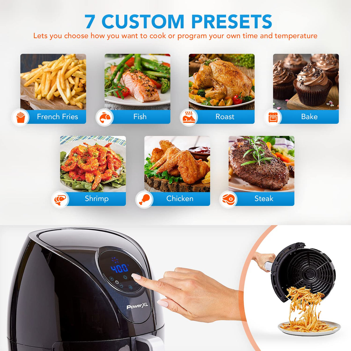 PowerXL Air Fryer 4 QT Maxx, Special Edition 2022, Extra Hot Air Fry, Cook, Crisp, Broil, Roast, Bake, High Gloss Finish, Black (4 Quart) PowerXL