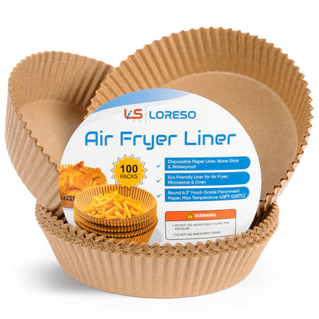 Air Fryer Liners Disposable Parchment Paper, 100 Count - Round 6-7 Inch, Non- Stick Parchment Paper Sheets Liners For Air Fryers 2-5 Quart, Disposable Round Air Fryer Liners (6.3" Round - 100CT) LSR LORESO