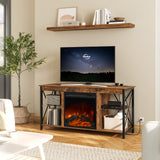 HOOBRO Fireplace TV Stand with Led Lights and Power Outlets, Wooden Media Entertainment Center Console Table with Glass Shelves, Fireplace TV Console for TVs up to 55", Rustic Brown BF120UDDS01 HOOBRO